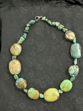 Chunky Southwestern Turquoise Stone Necklace Sterling Silver 19"